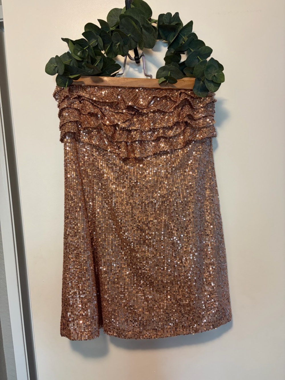 Free People Rose Gold Sequin Ruffle Dress